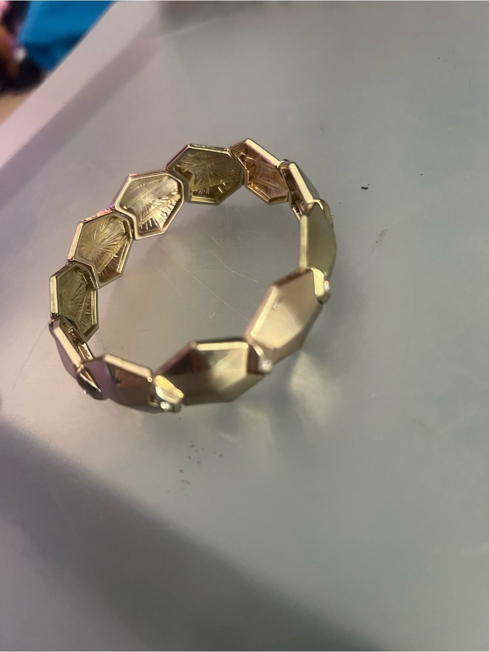 Gold Octagonal Link Stretch Bracelet for Women